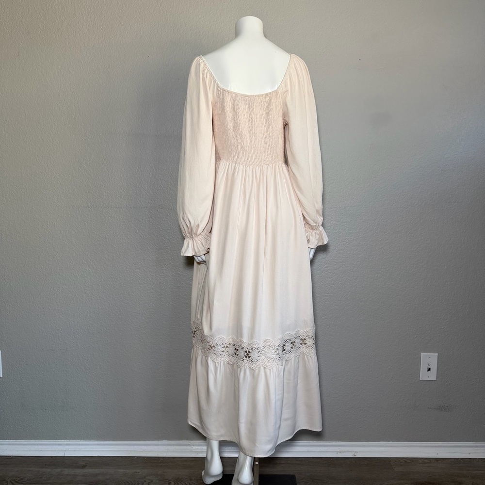 ZESICA Smocked Cottagecore Midi Dress Cream Milkmaid Spring Boho Large - Picture 6 of 9